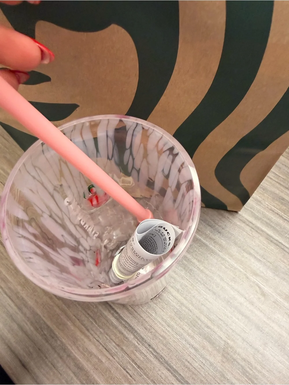 Starbucks Pink Strawberry July 7 drop Pattern Reusable Glads Cold Cup with Straw